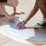 Park Activities - Kids Drawing a Rainbow on the Ground Using Colored Chalks