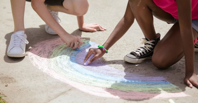 Park Activities - Kids Drawing a Rainbow on the Ground Using Colored Chalks