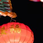 Local Events - Low angle of traditional Chinese lanterns for traditional festival hanging against night sky