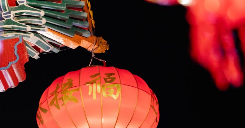 Local Events - Low angle of traditional Chinese lanterns for traditional festival hanging against night sky