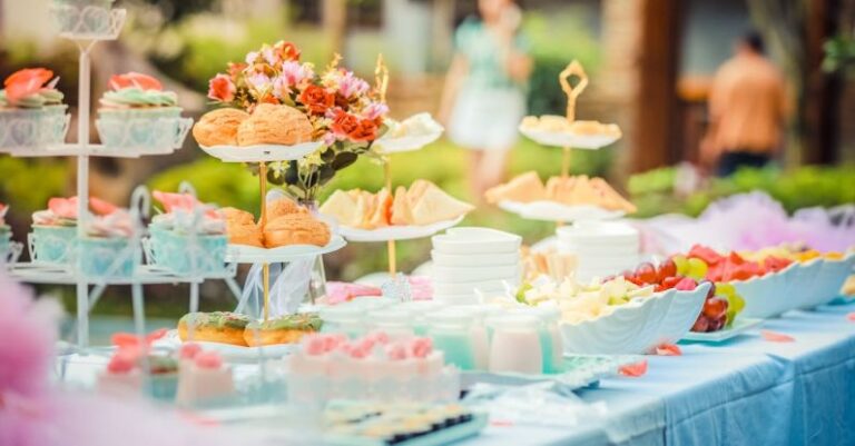 Large-Scale Events - Various Desserts on a Table covered with Baby Blue Cover